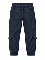 Pantalon cargo en jean pour femme, bleu foncé, taille à cordon de serrage, multi-poches