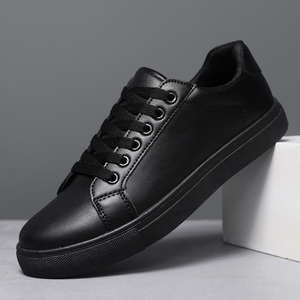 Simple Casual Sport <b>Leather</b> <b>Shoes</b> For <b>Men</b> <b>White</b> Black Running Skateboarding Walking Style <b>shoes</b> - Product Image 1