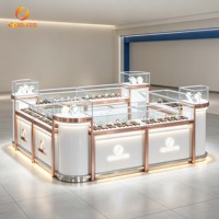 Vitrine de présentation de bijoux en or rose avec éclairage LED, comptoir en verre pour colliers et bracelets, idéale pour les bijouteries