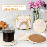 Dessous de verre en céramique de style marbre absorbant Protection de table Décoration intérieure avec support en métal pour table basse Cadeaux de pendaison de crémaillère