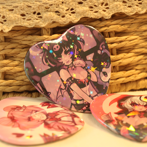 Vigreat Mới Quá Trình Trống Tùy Chỉnh Nút Pin Nhà Sản Xuất Hình Trái Tim Kim Loại Anime 58Mm Sao Holographic Men Tinplate Nắp Có Thể Huy Hiệu - Product Image 1