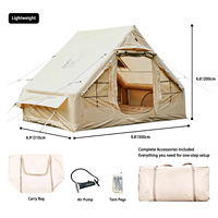Tente Gonflable Oxford 420D de 6,3 m² en Gros, Tente de Glamping Kaki Imperméable avec Doubles Portes en U et Fenêtre Panoramique, Fabrication OEM