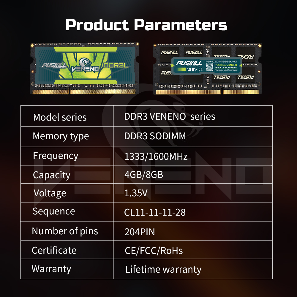 Memoria Ram PusKill, DDR3L, Veneno, 1600MHz, NT