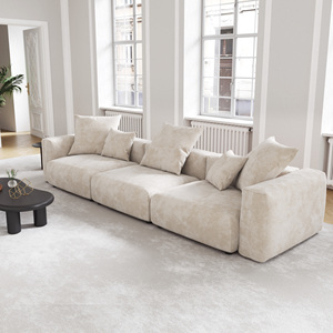 VOXHOME US Drop Shipping Living Room Furniture Nordic Vacuum Compress Beige 3 Seater Corduroy  Modular Sectional Couch Set - Product Image 3