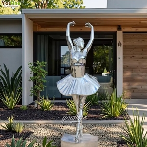 YOUFINE Taille Réelle Géométrique Miroir Métal Ballet Pose Statue En Acier Inoxydable Danse Ballerine Fille Sculpture - Product Image 2