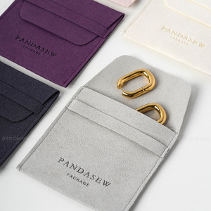 PandaSew Custom Logo Jewelry Packaging Bag Folded Microfiber Small Chic <b>Envelope</b> Flap with Band Jewelry Pouch - Product Image 6