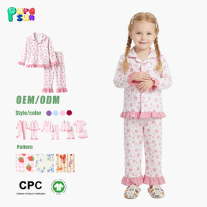 Puresun Set <span class=keywords><strong>Pigiama</strong></span> per Bambini Personalizzato con Volant, 100% Cotone Organico, Stampa Stelle, <span class=keywords><strong>Pigiama</strong></span> <span class=keywords><strong>Estivo</strong></span> per Bambine - Product Image 1