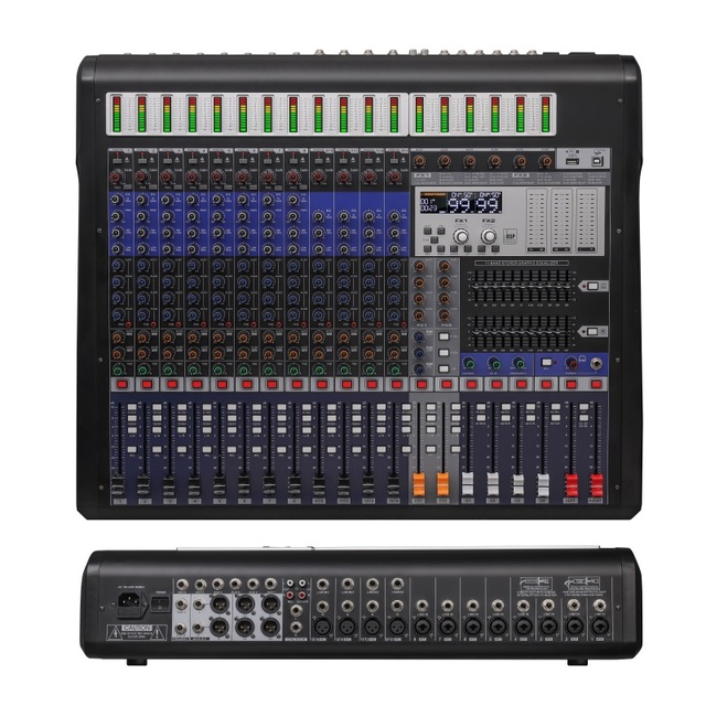 16-Channel Professional USB Audio Mixer and Mixing Console for Stage Live Sound DJ Performance Recording Studio
