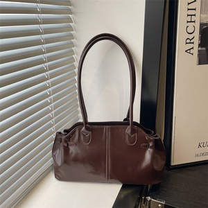 Women Glossy Leather Shoulder <b>Bag</b> Retro Solid Color Underarm Handbag Daily Casual <b>Tote</b> Purse - Product Image 5