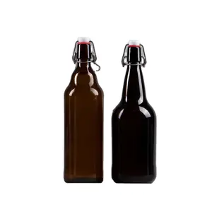 32oz 1000ml empty amber glass craft beer fruit wine bottles with swing top