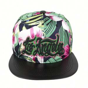 Casquettes Snapback Unisexe Personnalisées à Bord Plat en Cuir Imprimé Floral avec Broderie 3D Los Angeles pour Performance et Cyclisme en Extérieur - Product Image 2