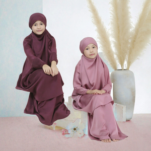 Loriya Hot Sale <b>Girls</b> Children's Hijab Dress Cute Satin 2-Piece Breathable Polyester <b>Abaya</b> Set Traditional Middle East Muslim - Product Image 3