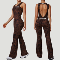 Combinaison de yoga pour femme, imprimé léopard, taille haute, évasée, dos nu et sexy, combinaison de sport une pièce