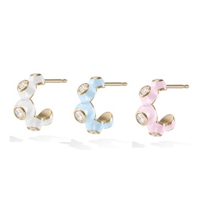 <span class=keywords><strong>Orecchini</strong></span> a Cerchio Smaltati Bianchi, Rosa, Rosso, Gialli, Azzurri, Neri con Charm in Zirconia Cubica 5A, Gioielli da Festa per Donne e Ragazze - Product Image 4