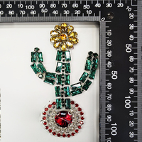 Applique en strass motif fleur de cactus pour veste en jean, faite à la main, DIY, lavable, en plastique et verre, à coller, style nature