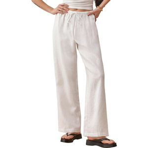 <span class=keywords><strong>Lin</strong></span> décontracté femmes pantalons personnalisés Offre Spéciale mode taille haute cravate taille élastique femmes droite <span class=keywords><strong>Jogging</strong></span> pantalon - Product Image 1