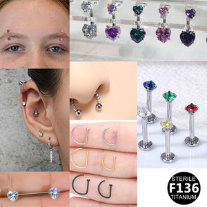 Gatte 100% vô trùng Titan 7mm mũi phẳng trở lại Helix ngựa lỗ mũi núm vú rốn Bông tai xuyên đồ trang sức màu xanh lá cây tinh thể ASTM - Product Image 3