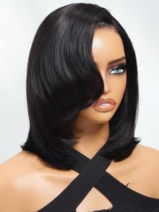 วิกผมบราซิลและเปรู วิกผมบ๊อบสั้นแบบมีเลเยอร์ วิกผมแบบผูกเชือก มี<span class=keywords><strong>หน้า</strong></span>ม้าปัดข้าง วิกแบบไม่ต้องใช้กาว ถอนขนและตัดแต่งทรงแล้ว - Product Image 5