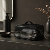 Sac de toilette en polyester personnalisé avec logo, sac de voyage transparent en maille, organiseur de beauté, trousse de maquillage