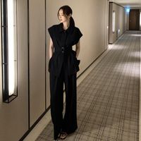Ensemble 2 pièces chic et décontracté : chemise à manches courtes en lin et pantalon large taille haute, personnalisable avec style ou logo sur mesure (ODM)