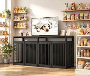 ตู้สุนัขแบบฟาร์มเฮาส์ขนาดใหญ่ โครงเหล็กแข็งแรง 4 ประตูล็อคได้ พร้อมชั้นวางทีวี  ขายดี - Product Image 1