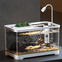 Akuarium Desktop Kecil untuk Ikan Mas dan Kura-kura dengan Mesin Oksigen dan Filtrasi Terintegrasi untuk Dekorasi Ruang Tamu Rumah