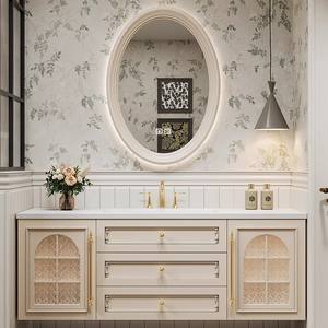 Mueble de Baño de Pared Integrado de Roble y Cerámica de Estilo <span class=keywords><strong>Retro</strong></span> Francés con <span class=keywords><strong>Lavabo</strong></span> y Encimera - Product Image 1