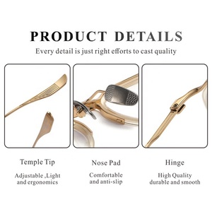 ピュアチタンゴールドハーフリム眼鏡フレームソリッドパターンデザイナー女性用光学メガネアイウェア2022 - Product Image 2