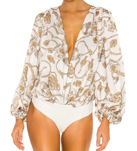 Blusa de Gasa para Mujer, Camisa de Verano, Estampado Dorado de Moda, Cadena, Body Blanco de Manga Larga, Blusa <span class=keywords><strong>con</strong></span> Cadena - Product Image 2