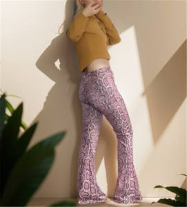 Mode printemps pantalon évasé femmes Serpentine impression élastique taille haute Streetwear pantalon mince - Product Image 5