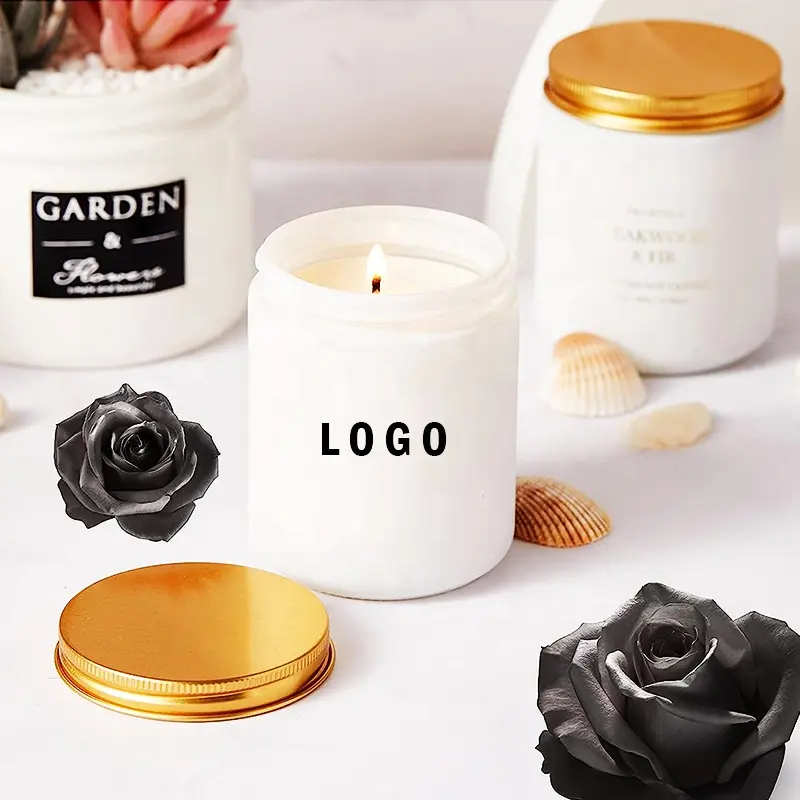 Leere mattschwarz-weiße Kerzen gläser 8 Unzen Glas mit Metall deckel High-End-Geschenk box und Logo