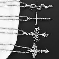 Kalung Gothic Punk Stainless Steel pria, liontin hibrida ular & pedang trendi dengan desain salib kreatif