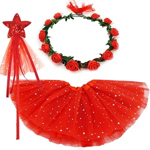 Ensemble 3 pièces de jupe tutu de princesse, baguette magique et couronne pour enfants, doré rose, baguette de fée en tissu fait main, pour remise de diplôme et Ramadan, vente en gros - Product Image 4