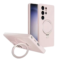 Pour Samsung S25 S24 Ultra S23 Plus liquide 360 support couleur unie trou fin Anti-chute couverture arrière peau Silicone étui de téléphone portable
