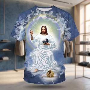 Envío Gratis Camisetas Casuales de Manga Corta con Cuello Redondo para Hombre, Diseño Religioso de la Virgen María, Diseño Personalizado de Jesucristo, Ecológicas - Product Image 3