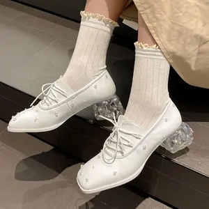 Esclusivi nuovi arrivi 2023 scarpe da donna punta quadrata Chunky Strange Style Heels Round Bead Ladies Pumps Shoes