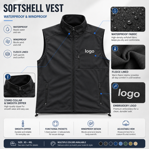 Giacca a Vento Softshell da <span class=keywords><strong>Uomo</strong></span> Personalizzabile in Poliestere Spandex, Resistente all'Acqua, con Interno in Pile, Gilet Esterno Senza Maniche - Product Image 2