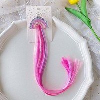 Vente directe d'usine mode enfants paillettes licorne arc-en-ciel pince à cheveux avec coloré longues perruques filles fête cheveux décor perruque épingle à cheveux