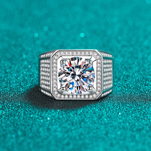 Anillo <span class=keywords><strong>de</strong></span> moissanita <span class=keywords><strong>de</strong></span> Plata <span class=keywords><strong>de</strong></span> Ley 925 para hombre, anillo grande dominante para hombre, chapado en <span class=keywords><strong>oro</strong></span> Pt950, directo <span class=keywords><strong>de</strong></span> fábrica, venta al por mayor, regalo perfecto - Product Image 2