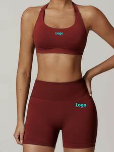 PASUXI Damen Einfarbiges Gerüschtes 2-Teiliges Fitness-Set Atmungsaktives Rückenfreies Tanktop Nahtlose Hochgeschnittene Scrunch-Shorts Elastische Vorderseite - Product Image 2