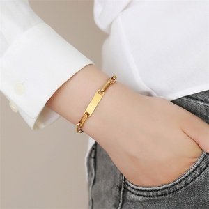 Bracelets chaîne Rolo sans nickel ni plomb en acier inoxydable, bracelet à breloque personnalisable avec barre vierge - Product Image 4