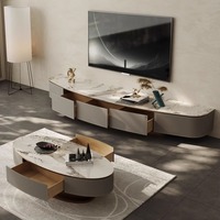 Ensemble meuble TV et table basse en bois et marbre, design moderne et luxueux, pour salon et chambre, meuble flottant, console au design tendance