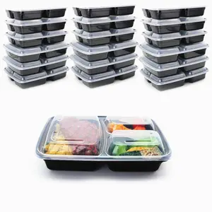 Microwave Dishwasher Plastic Lunch Box Food Storage Meal Prep Container With 3 Compartment