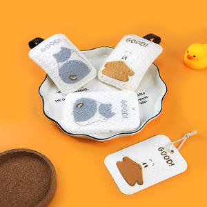 Paño de cocina rectangular de pulpa de lufa natural, tipo borrador mágico, antiadherente, para ollas y sartenes, con diseño de gato y pato. - Product Image 1