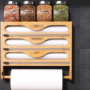 Magnetic Wall-mounted Bamboo Rectangular <strong>Kitchen</strong> Plastic Wrap Cutter Layered Foil Paper Modern Simple Multi-grid <strong>Storage</strong> <strong>Box</strong> - Product Image 4