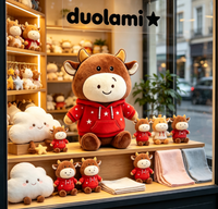 Boneka Sapi Plushie Custom Berhoodie Merah untuk Souvenir Bisnis Boneka Plushie Custom