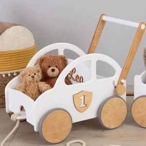 Wagon d'apprentissage en <span class=keywords><strong>bois</strong></span> souple personnalisé pour bébé Voiture jouet à pousser pour enfants avec rangement - Product Image 1