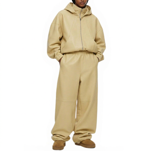 Premium Women's PU Leather Full <b>Zip</b> <b>Hooded</b> Tracksuit Set – Oversized Hoodie & Relaxed Jogger Pants Luxury Streetwear Outfit - Product Image 1