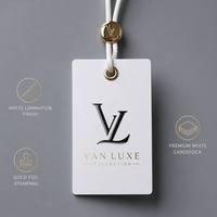 Juego de Tarjetas de Presentación de 3 Piezas de Primera Calidad, Papel Blanco Liso, Logotipo Grabado en Relieve Profundo, con Etiquetas Reforzadas con Ojales Dorados
