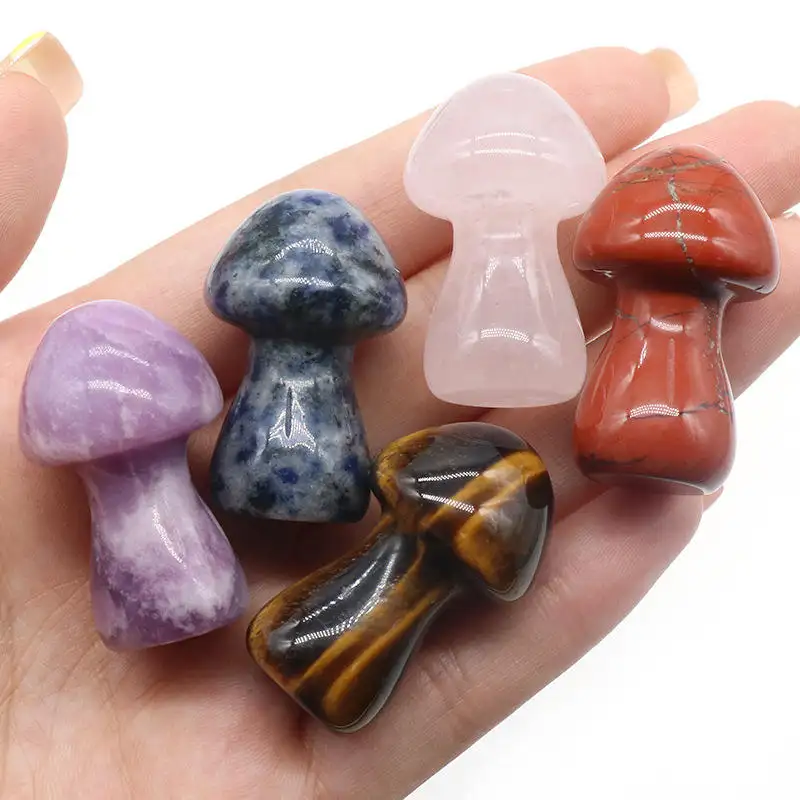 Mini Crystal Mushroom Figurine Gemstone Sculpture Hand Carving Mushroom Polished Crystal Crafts Thumb Stones
